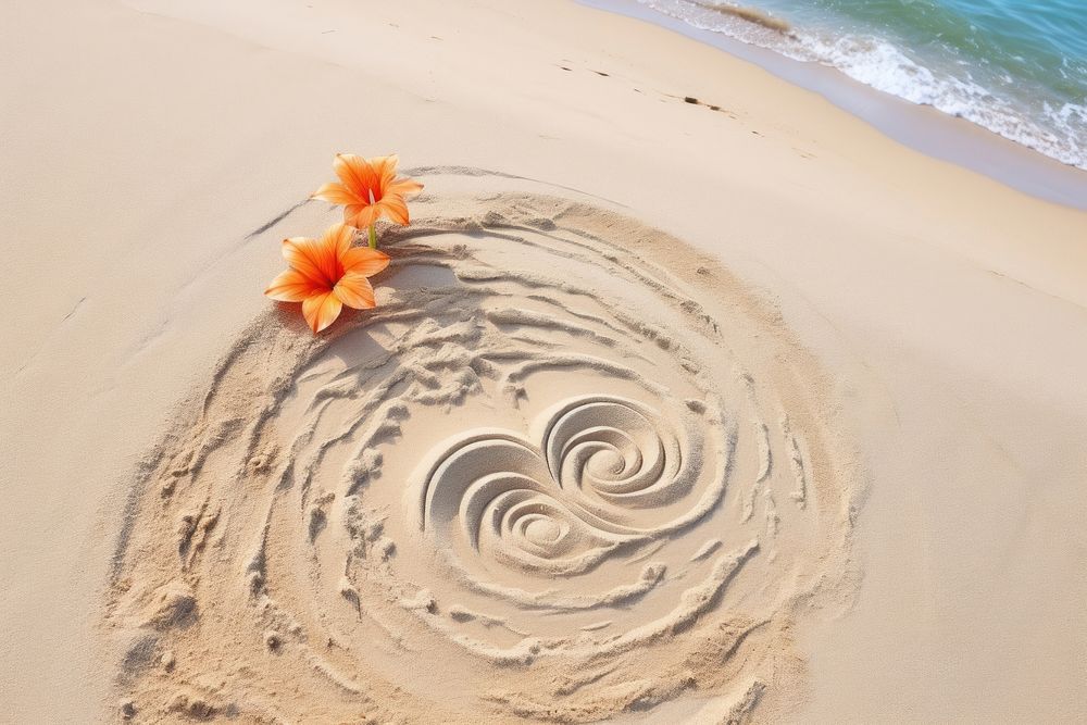 Simple drawing flower sand outdoors.