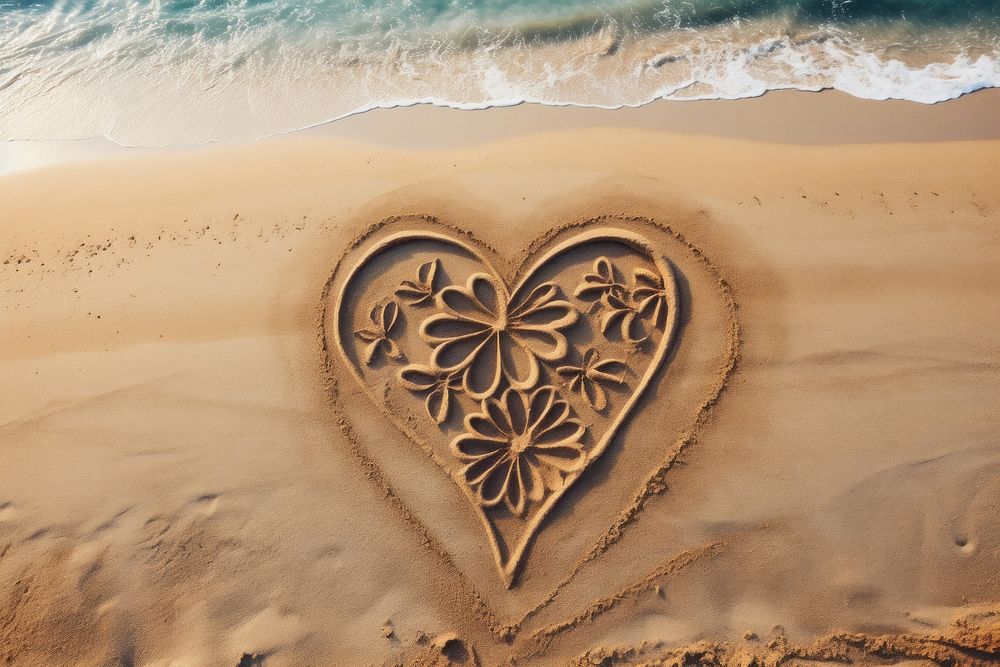 Simple drawing heart sand tranquility.