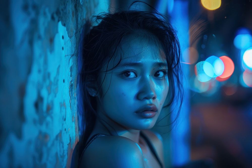 Thai woman in movie portrait night photo.