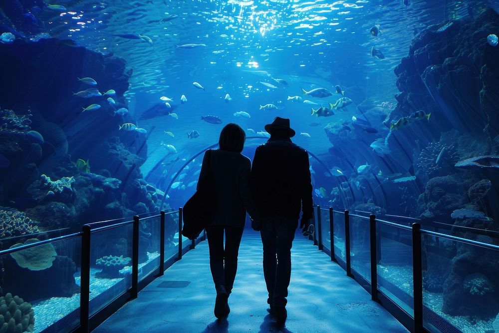 Couple walking in aquarium outdoors nature adult.