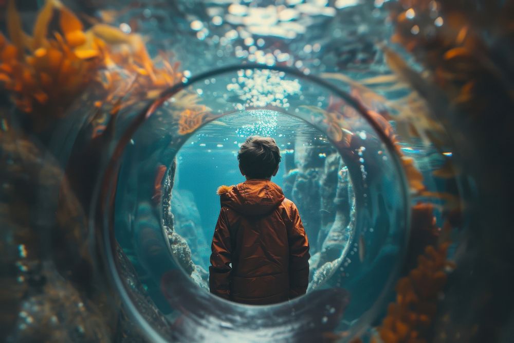 Kid explorer tunnel in aquarium photography outdoors nature.