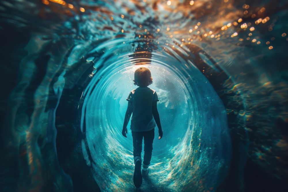 Kid explorer tunnel in aquarium photography swimming outdoors.