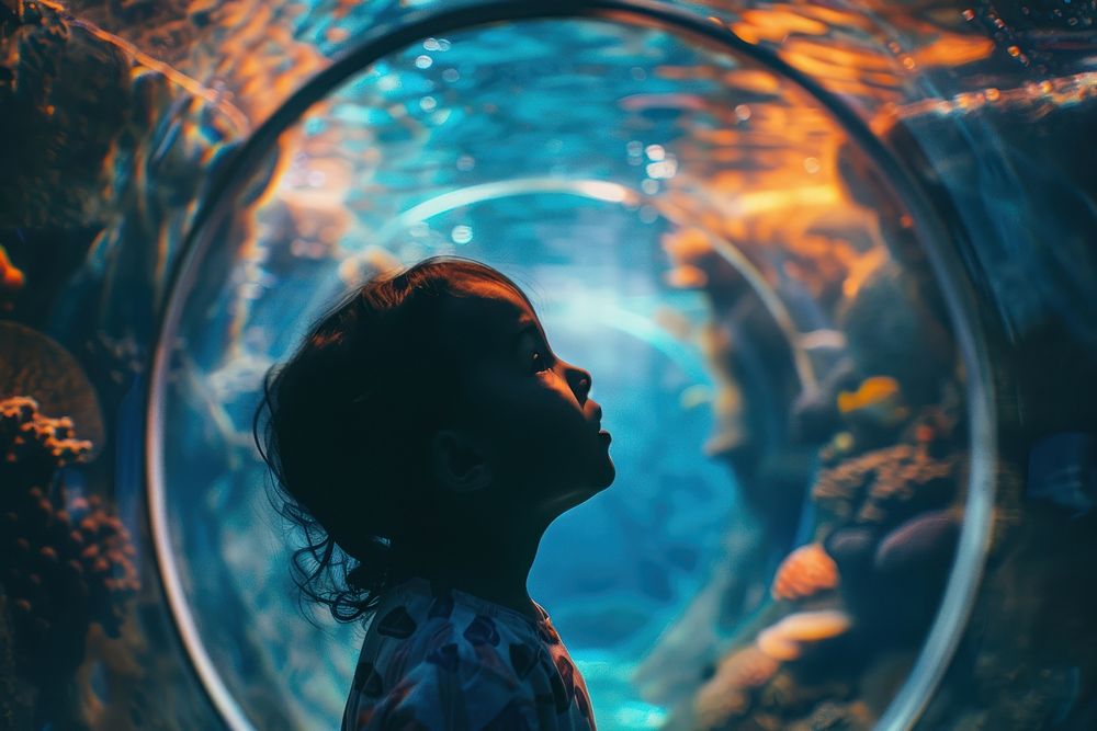 Kid explorer tunnel in aquarium photography outdoors nature.