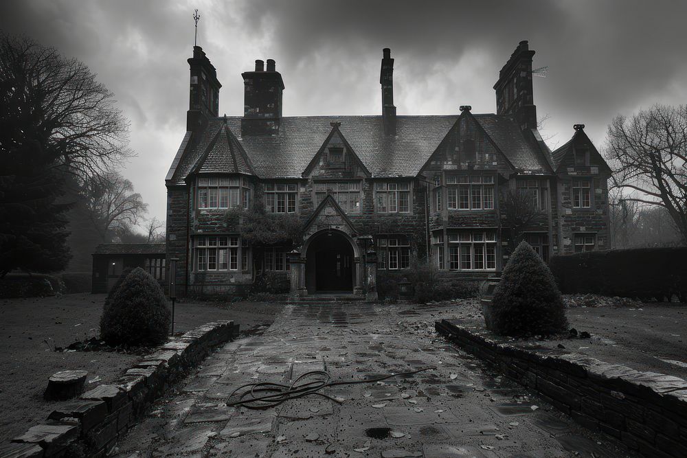 Photography of haunted house architecture building monochrome.