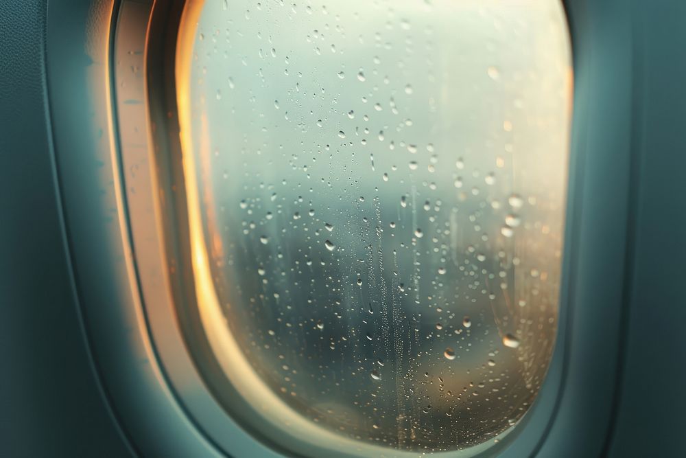 Heavy steamed fogged window airplane porthole.