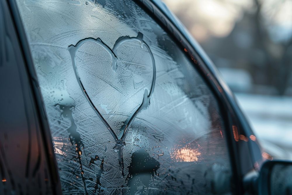Broken heart doodle silhouette car vehicle window.
