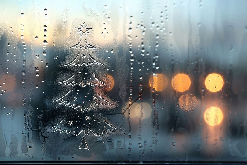 Christmas tree doodle silhouette backgrounds winter window.
