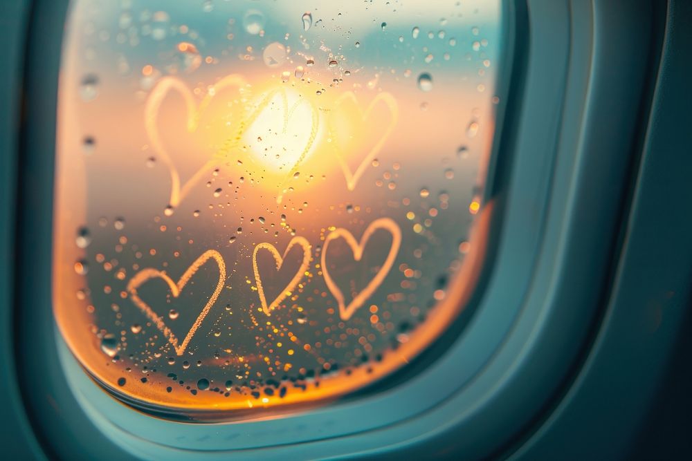 Hearts doodle silhouette window airplane vehicle.