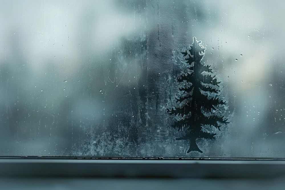 Pine tree doodle silhouette nature winter window.
