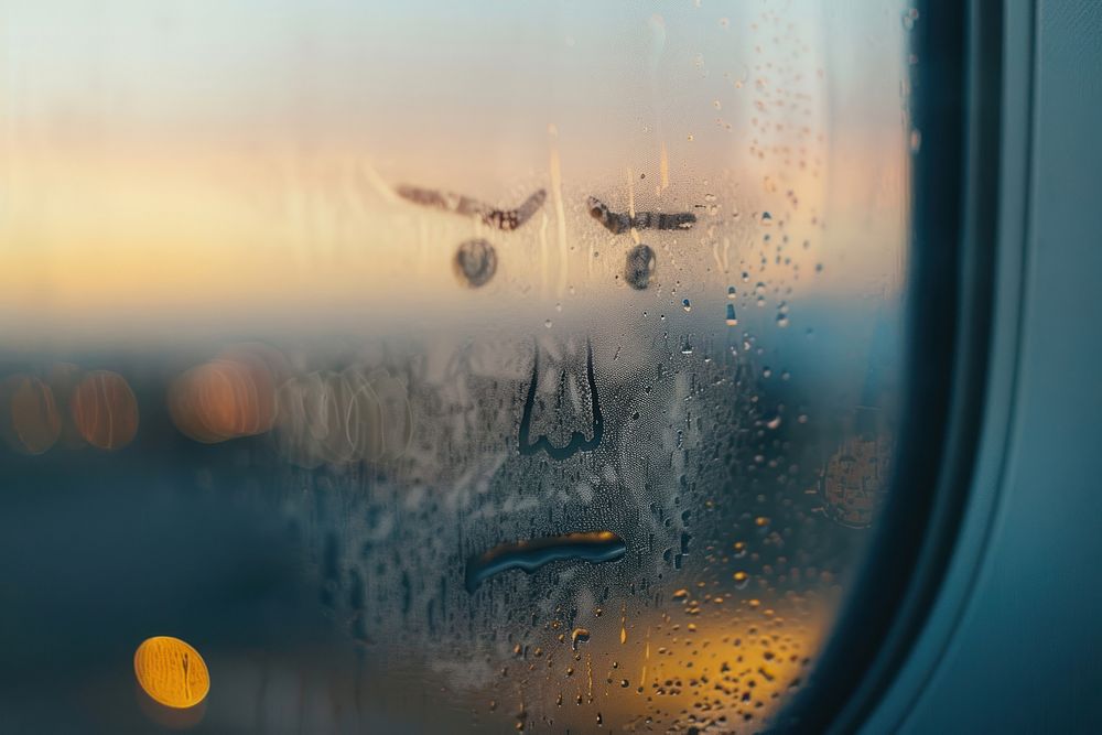 Sad face doodle silhouette backgrounds airplane window.