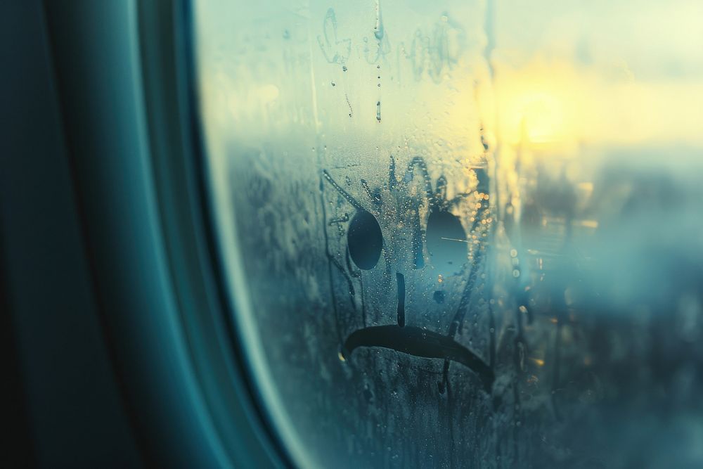 Sad face doodle silhouette window airplane nature.