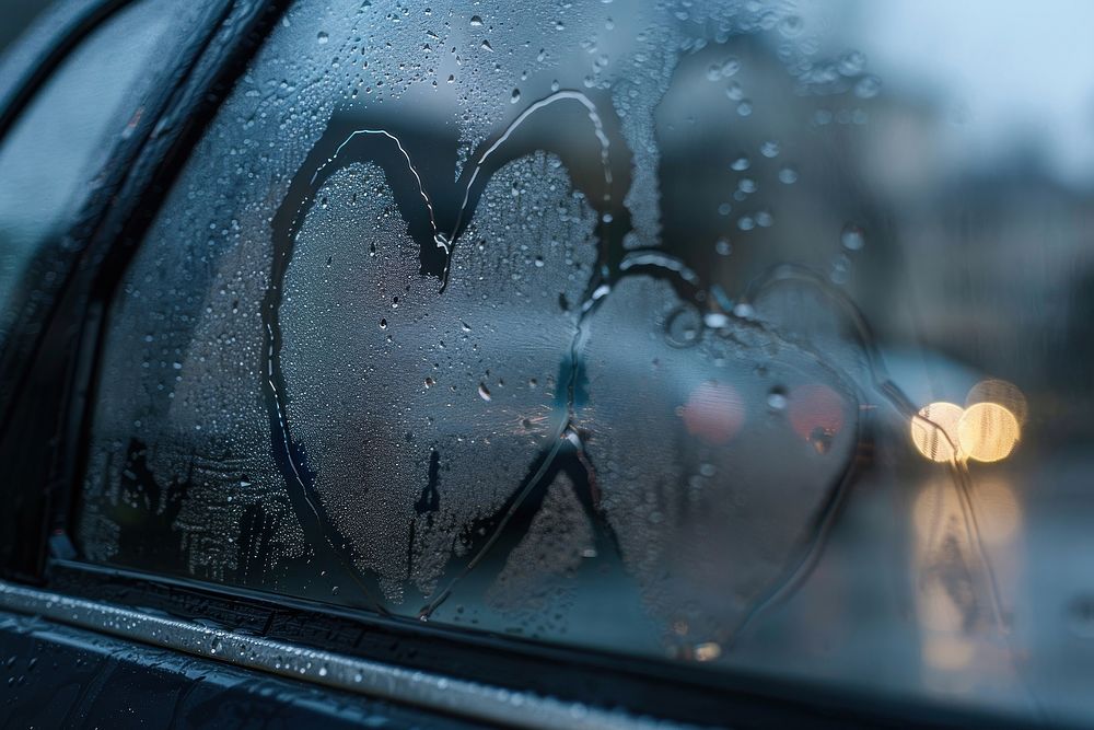 Two hearts doodle silhouette car vehicle window.