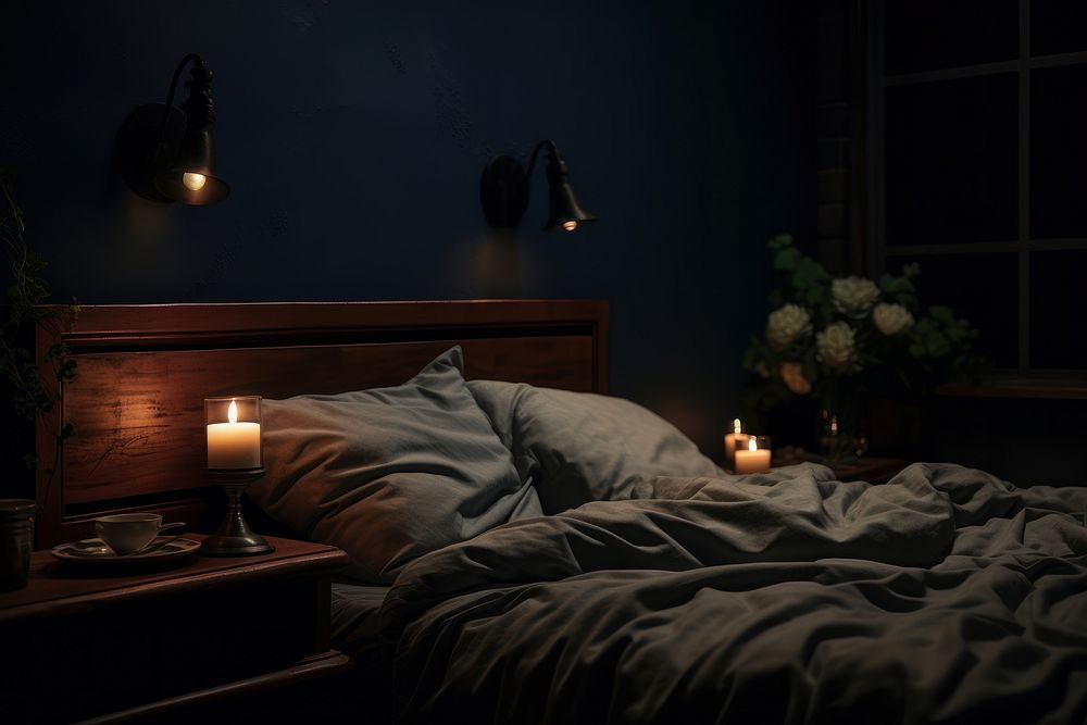 Cozy room aesthetic dark furniture bedroom pillow.