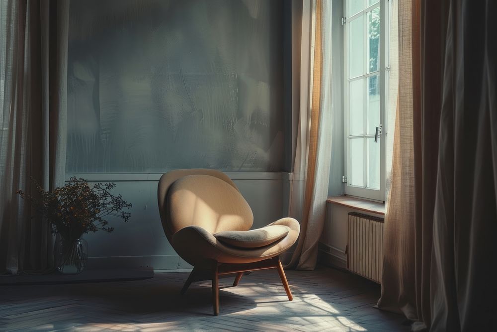 Living room minimalism furniture armchair window.