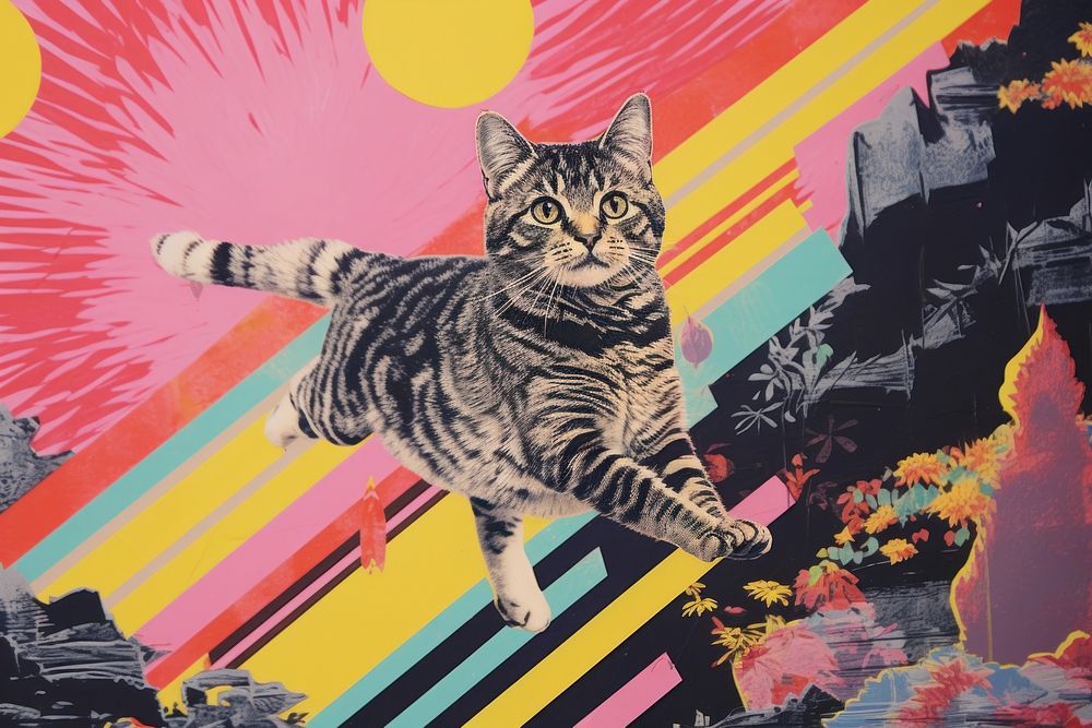 Cat jumping painting animal mammal.
