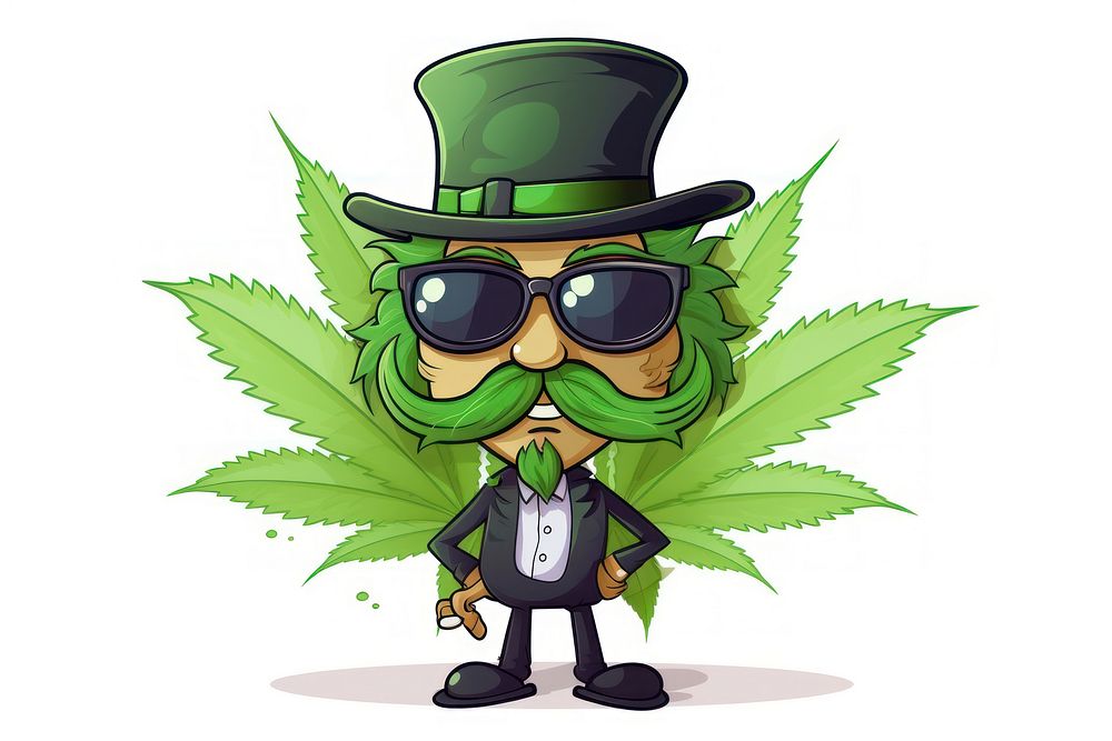 Sunglasses cannabis cartoon plant.