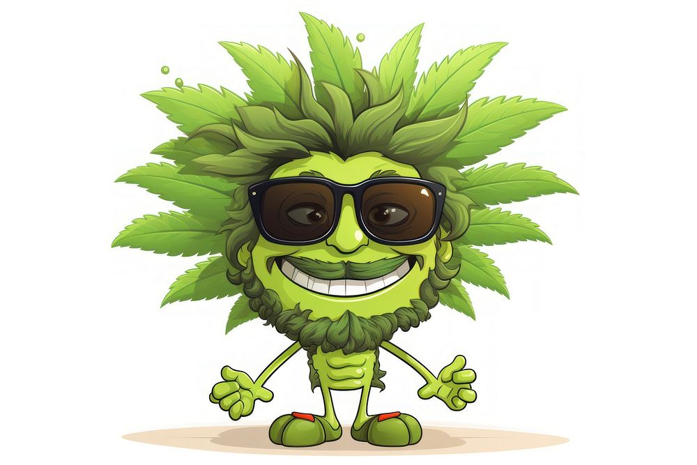 Cannabis glasses cartoon plant.