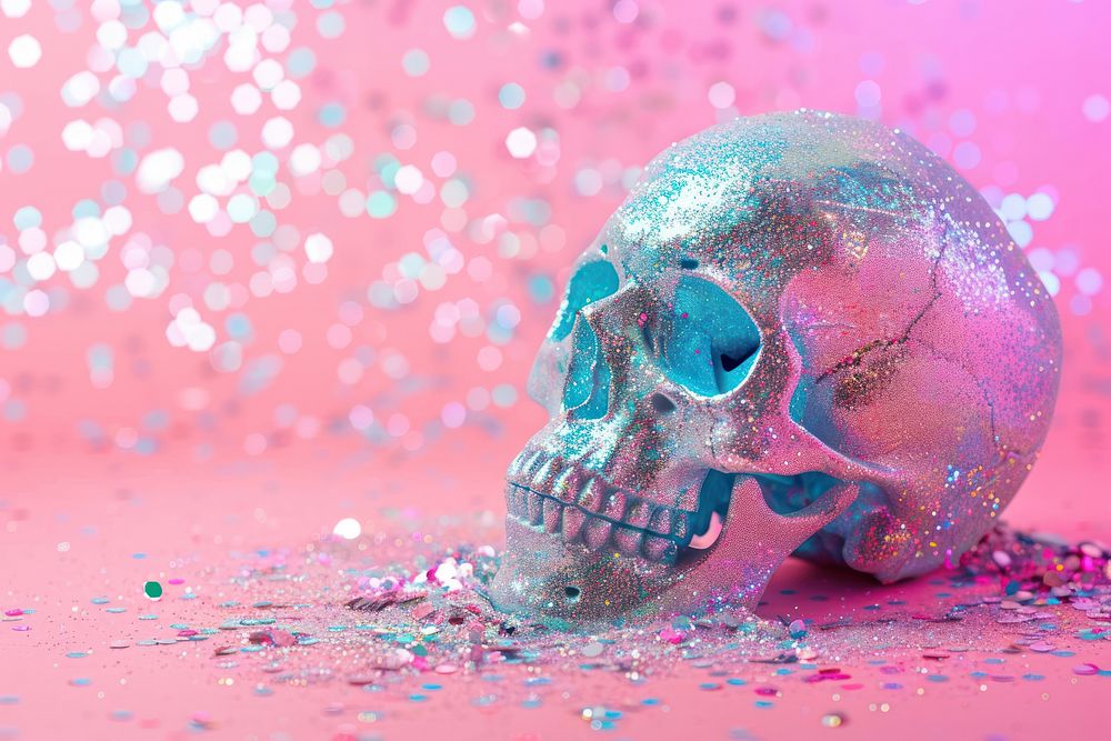 Skull glitter vibrant color celebration.