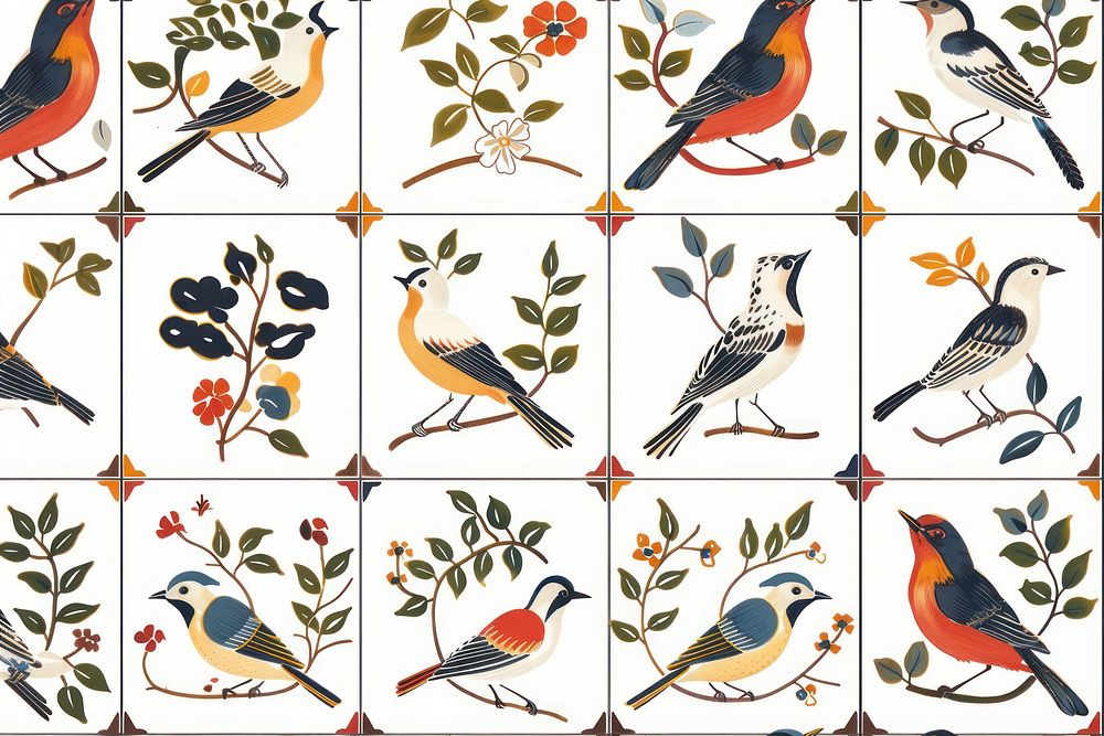 Tiles of bird pattern backgrounds art repetition.