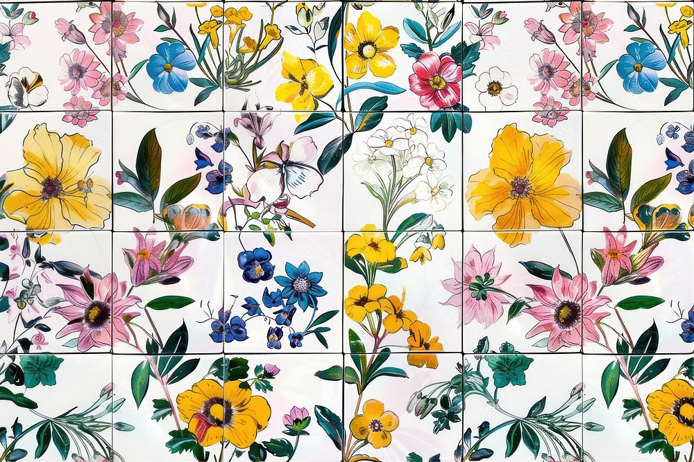Tiles of flowers pattern backgrounds plant art.