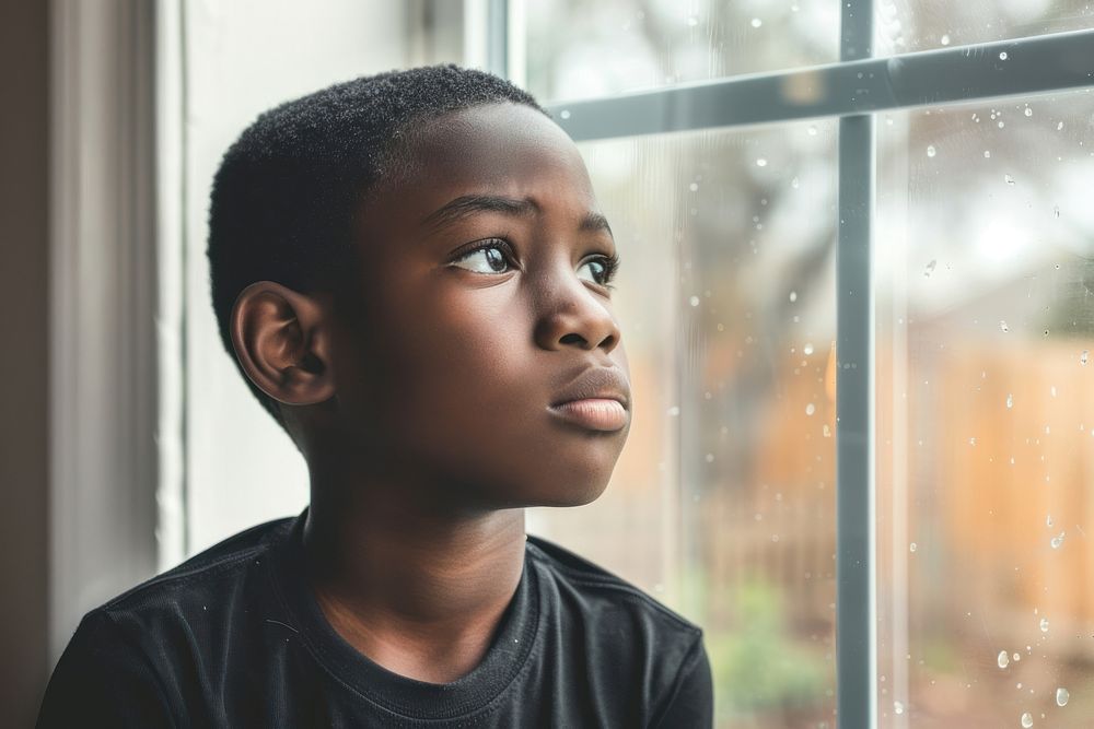 Black kid sad person photography portrait human.