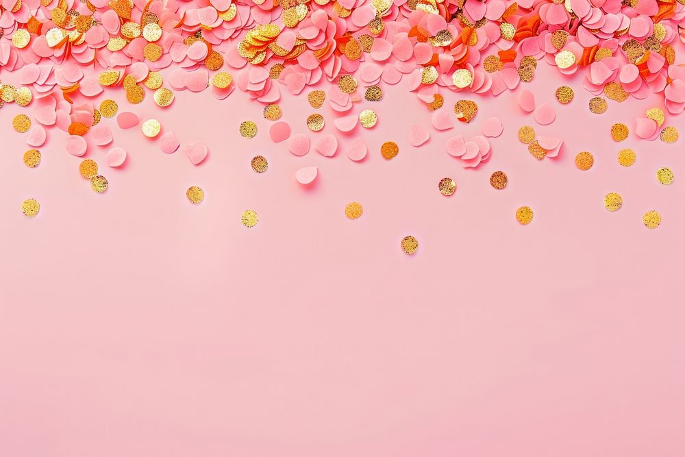 Pink and gold confetti border blossom flower petal.