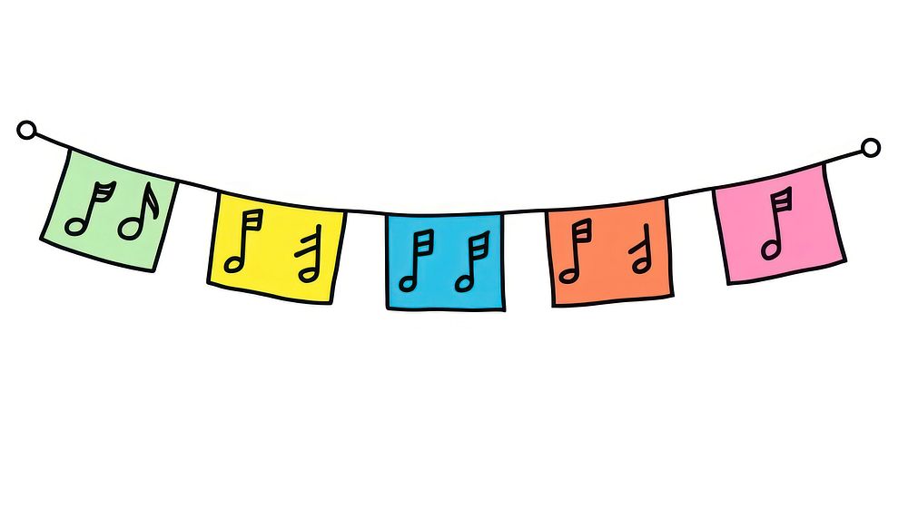 Music note flag string line white background clothesline.