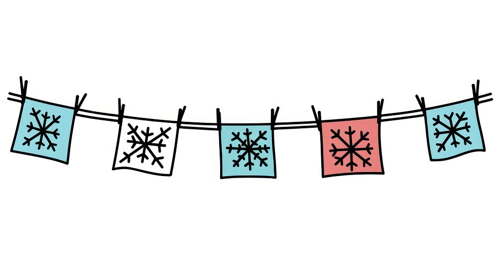 Snowflake flag string decoration line white background.