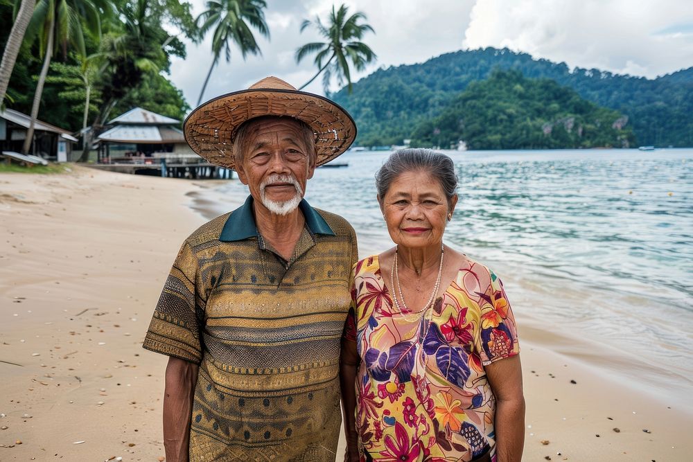 Thai elderly couple accessories beachwear accessory.