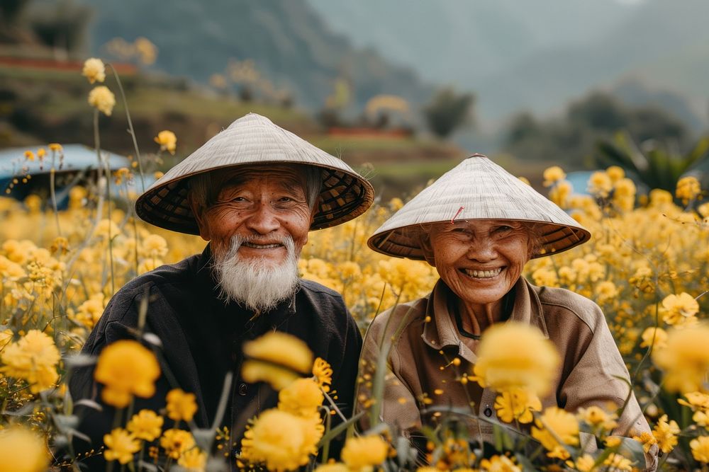 Vietnamese elderly couple flower photo photography.