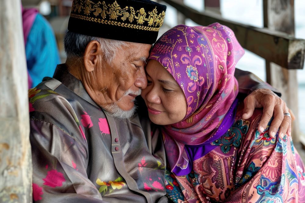 Malaysian elderly couple clothing apparel people.