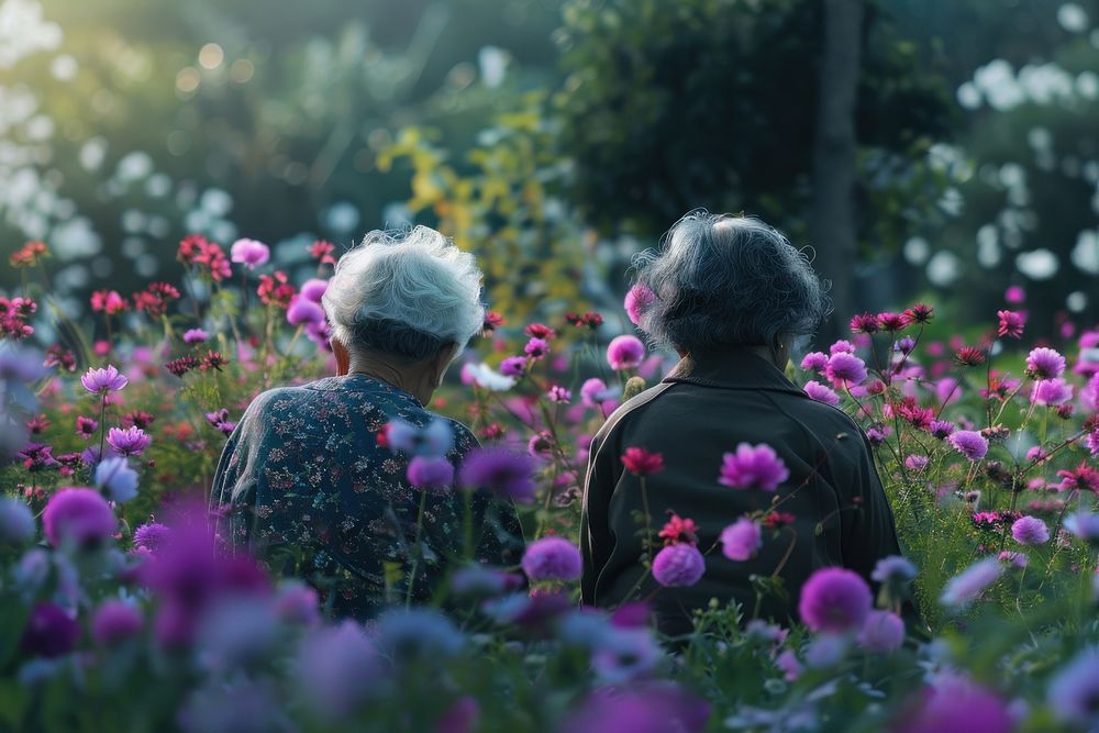 Malaysian LGBTQ elderly couple flower vegetation asteraceae.