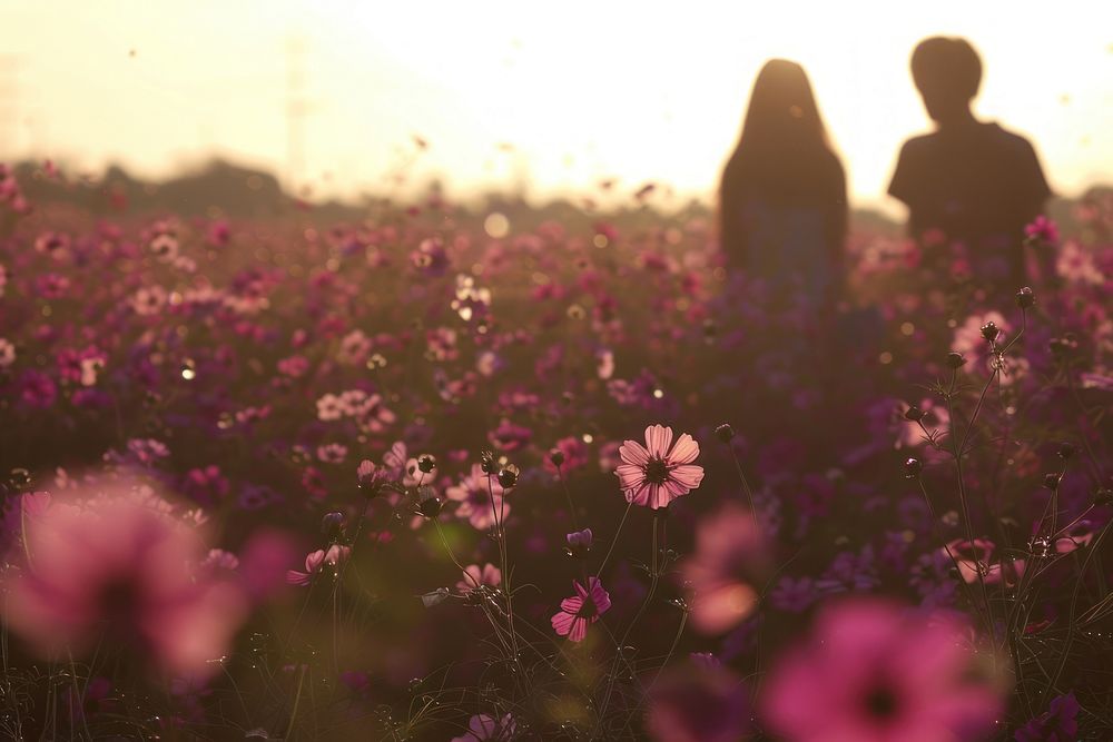 Singaporean couple flower field photo.