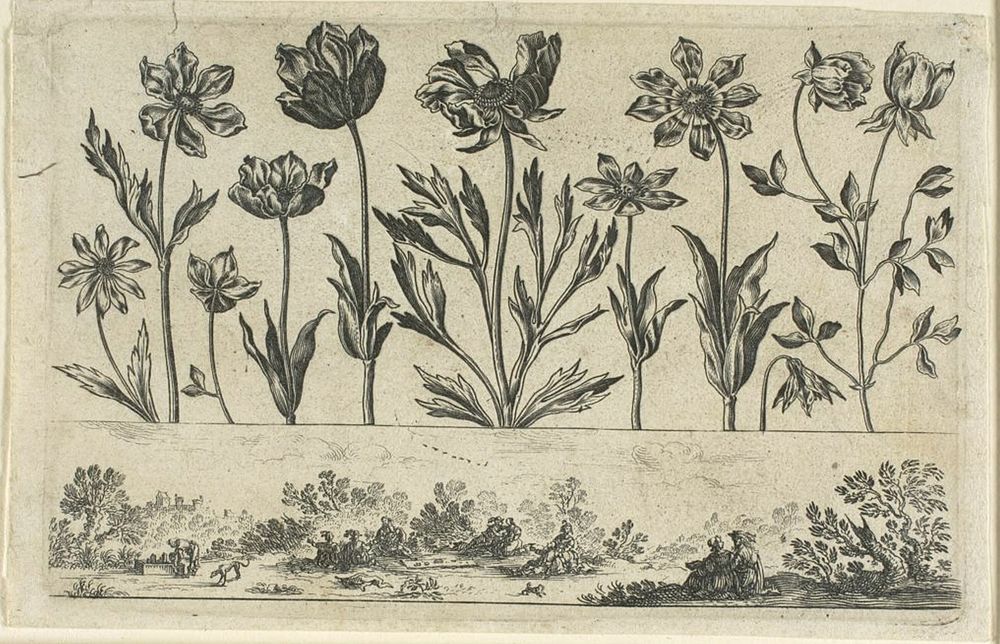 Flowers and Landscape, from Livre Nouveau de Fleurs... by Nicolas Cochin