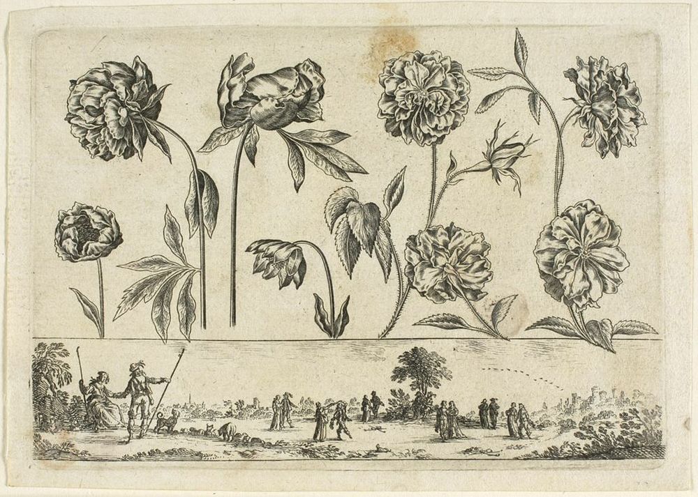 Flowers and Landscape, from Livre Nouveau de Fleurs... by Nicolas Cochin