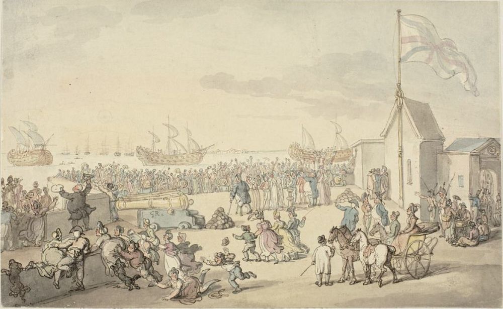 View of Prizes Taken by Lord Howe Coming in Portsmouth by Thomas Rowlandson