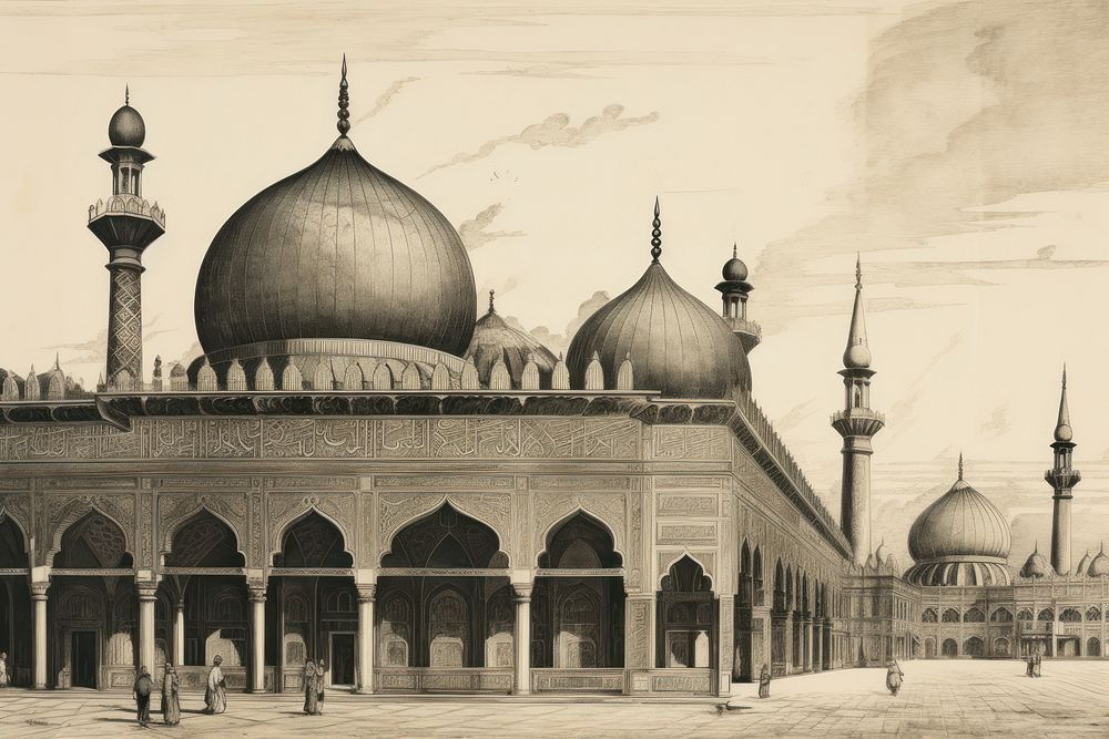 Islamic Mosque architecture building drawing.