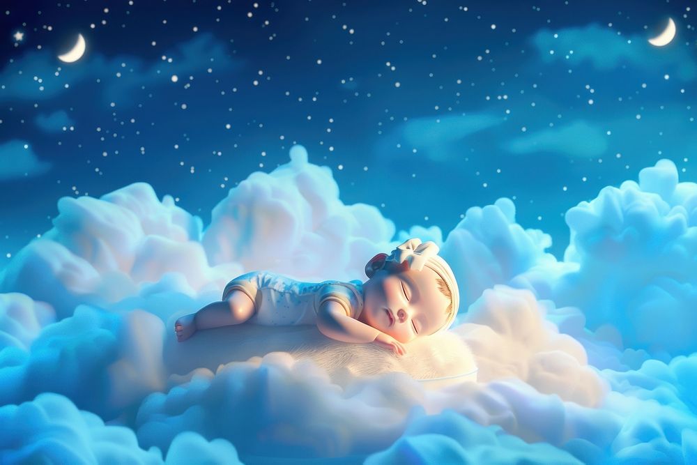Baby sleeping on a cloud night photography astronomy.