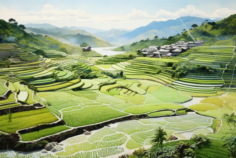 Rice field countryside agriculture landscape.