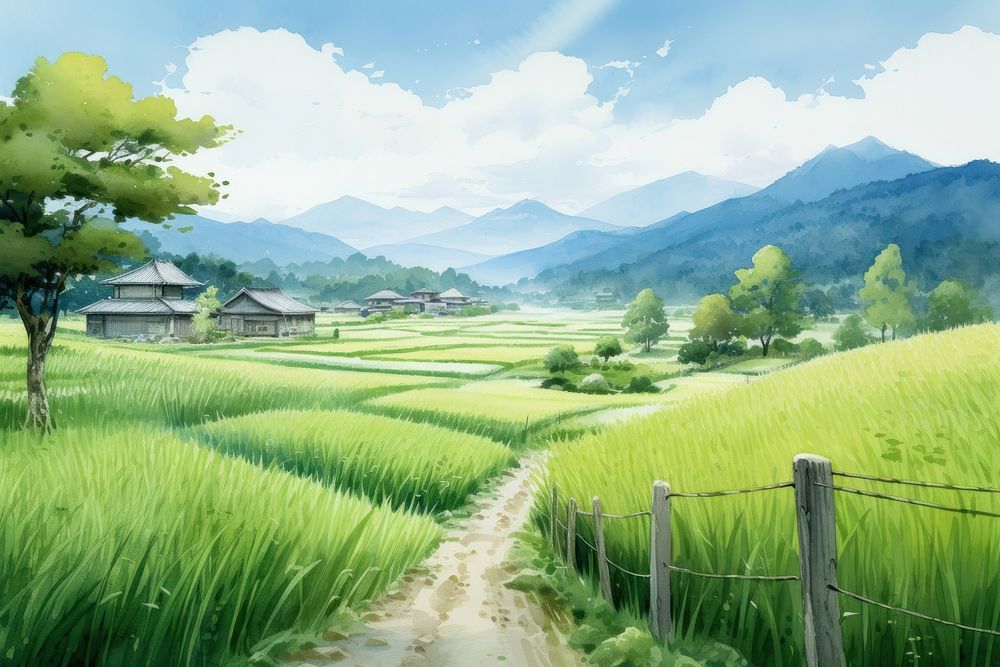 Rice field countryside vegetation landscape.