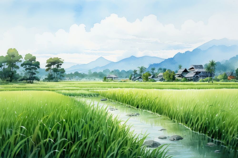 Rice field countryside vegetation landscape.