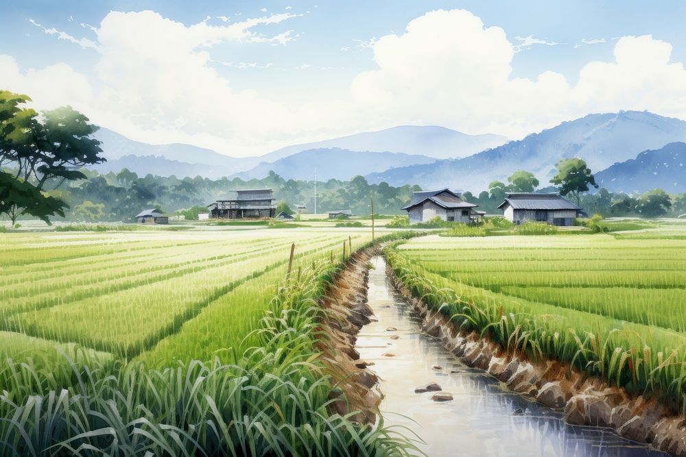 Rice field countryside agriculture vegetation.