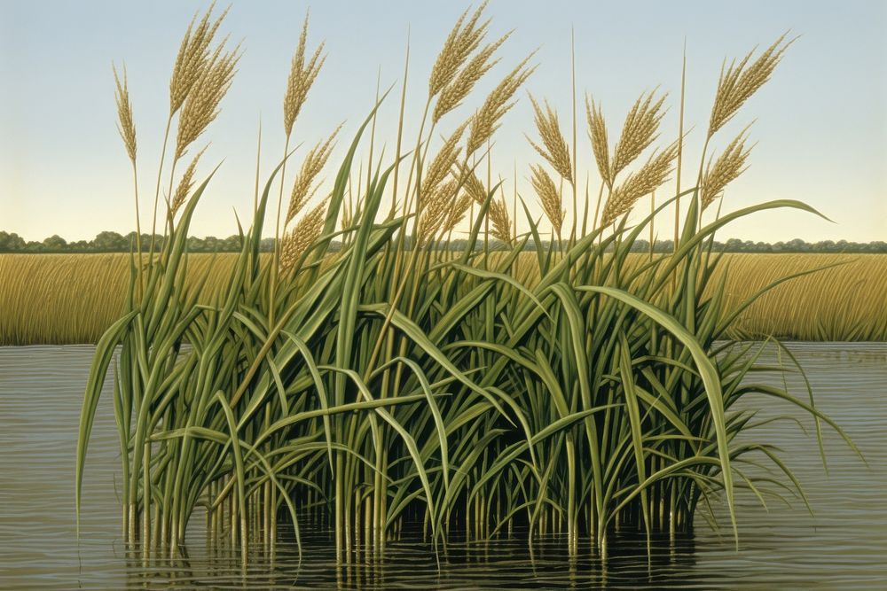 Rice field water vegetation outdoors.
