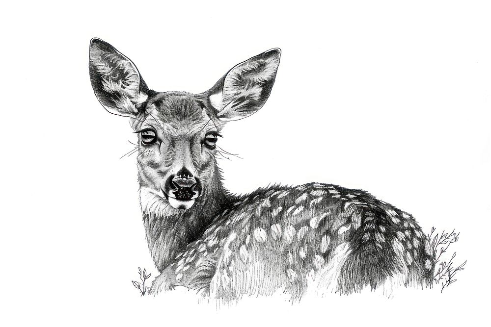 Ink drawing Elf deer illustrated wildlife kangaroo.