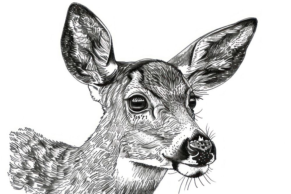 Ink drawing Elf deer illustrated wildlife sketch.