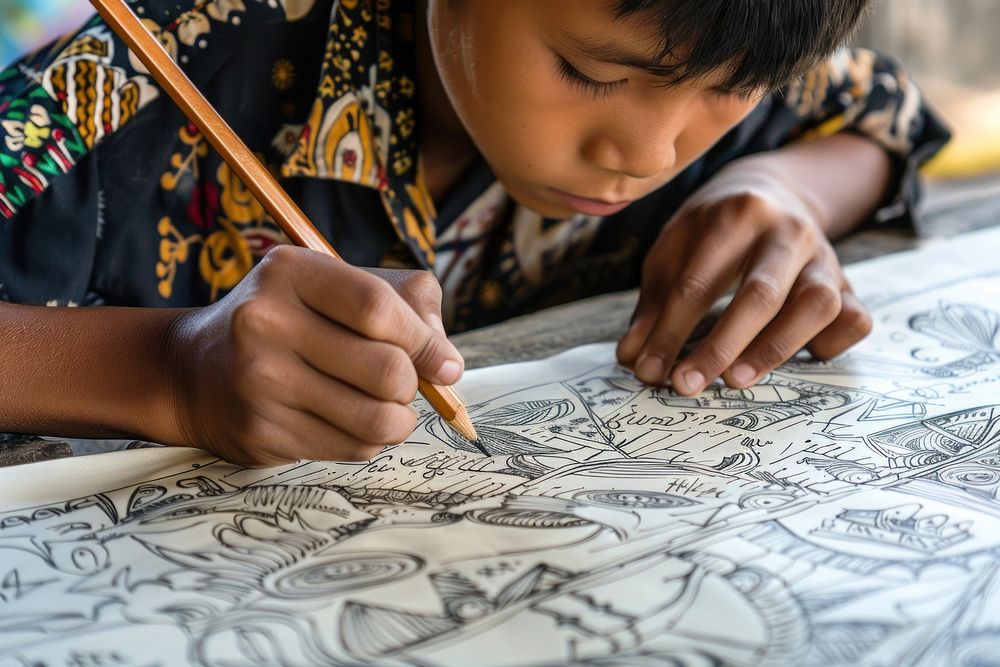 Laos teenager drawing calligraphy writing person device.