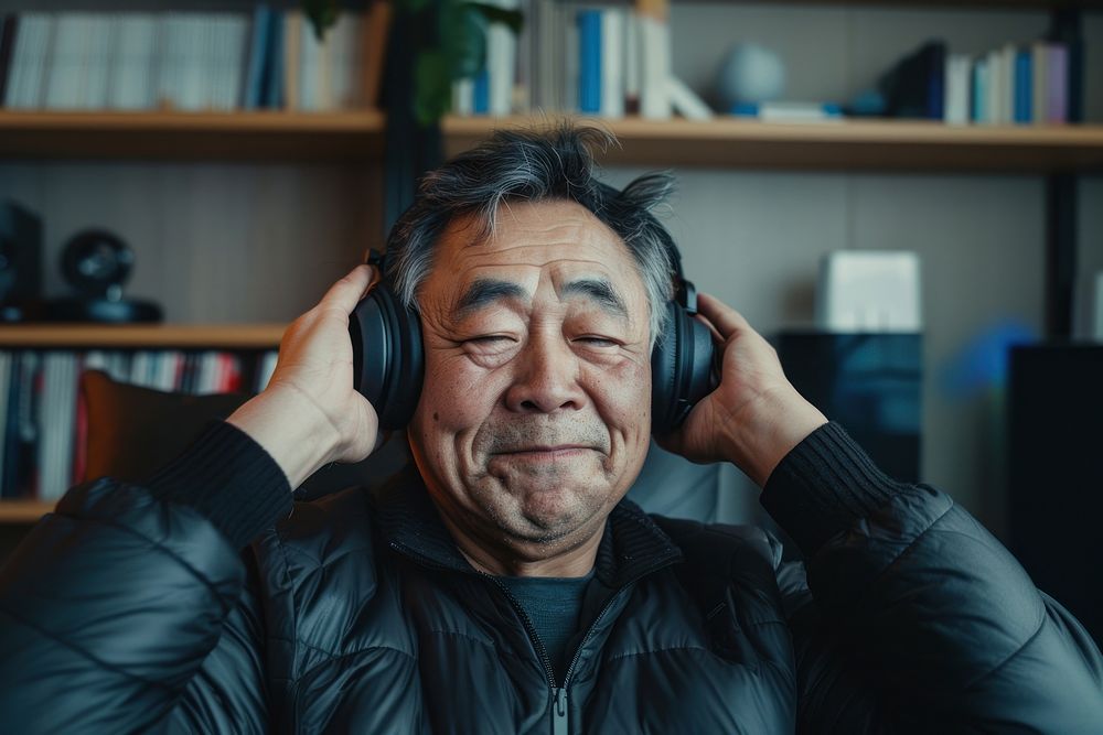 Man in his 50s headphones photo photography.