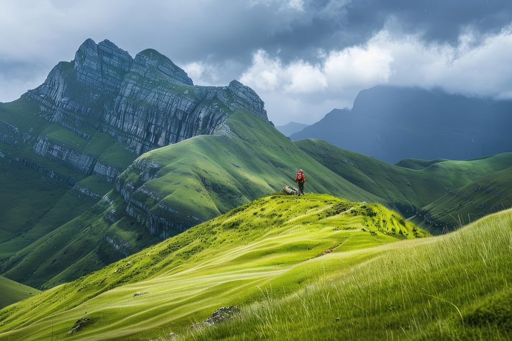 Hikers photography landscape grassland.