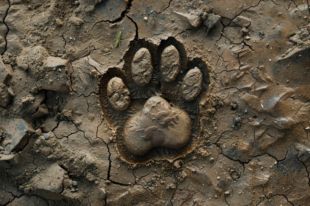Cat paw print soil mud.