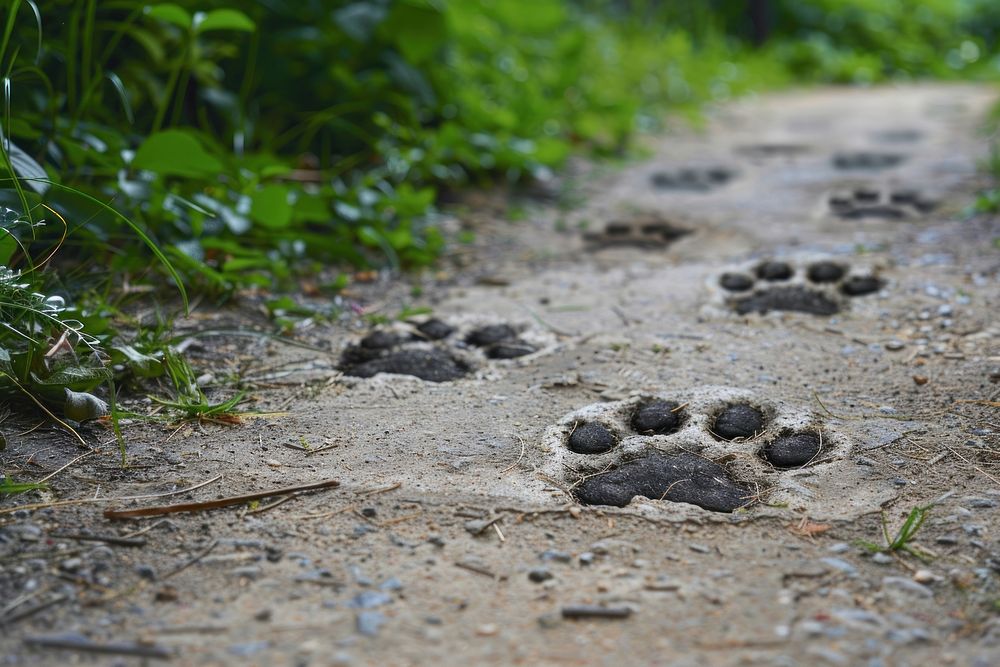 Cat paw print footprint outdoors ground.